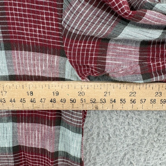 Madewell Plaid Button Front Peasant Blouse Red Gray Check XS 100% Cotton - Picture 6 of 11